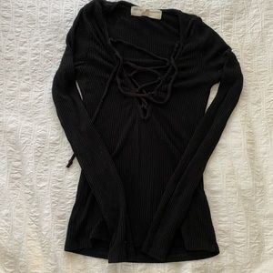 Urban Outfitters black long sleeve lace up shirt